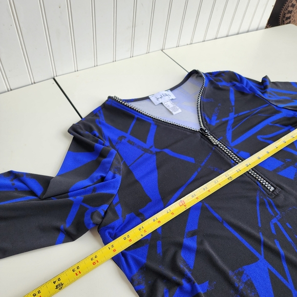 Joseph Ribkoff Edgy V-neck Zipper Top Style  Blue Black Blouse Sz 14 - Picture 13 of 16